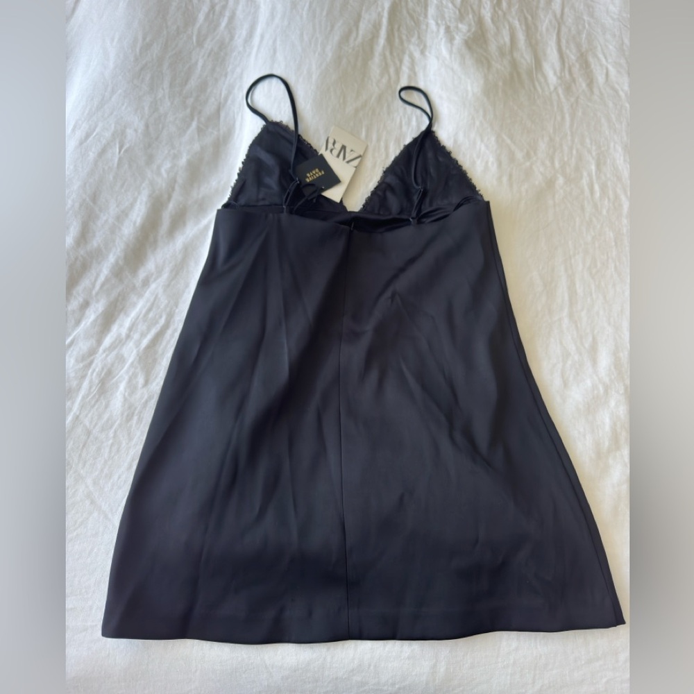 Zara Black Sequin Lace Slip Dress NWT Small Satin Mini Night Out Party - Picture 7 of 7